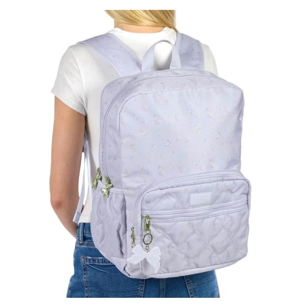 LoveShackFancy x Yoobi Lavender Floral Quilted Bow Backpack with Laptop Sleeve - Picture 2 of 10